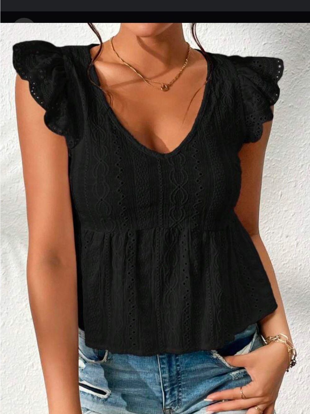 Papermoon Black Eyelet V-Neck Peplum Camisole